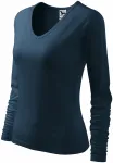 Camiseta ajustada para mujer, escote en V, azul oscuro